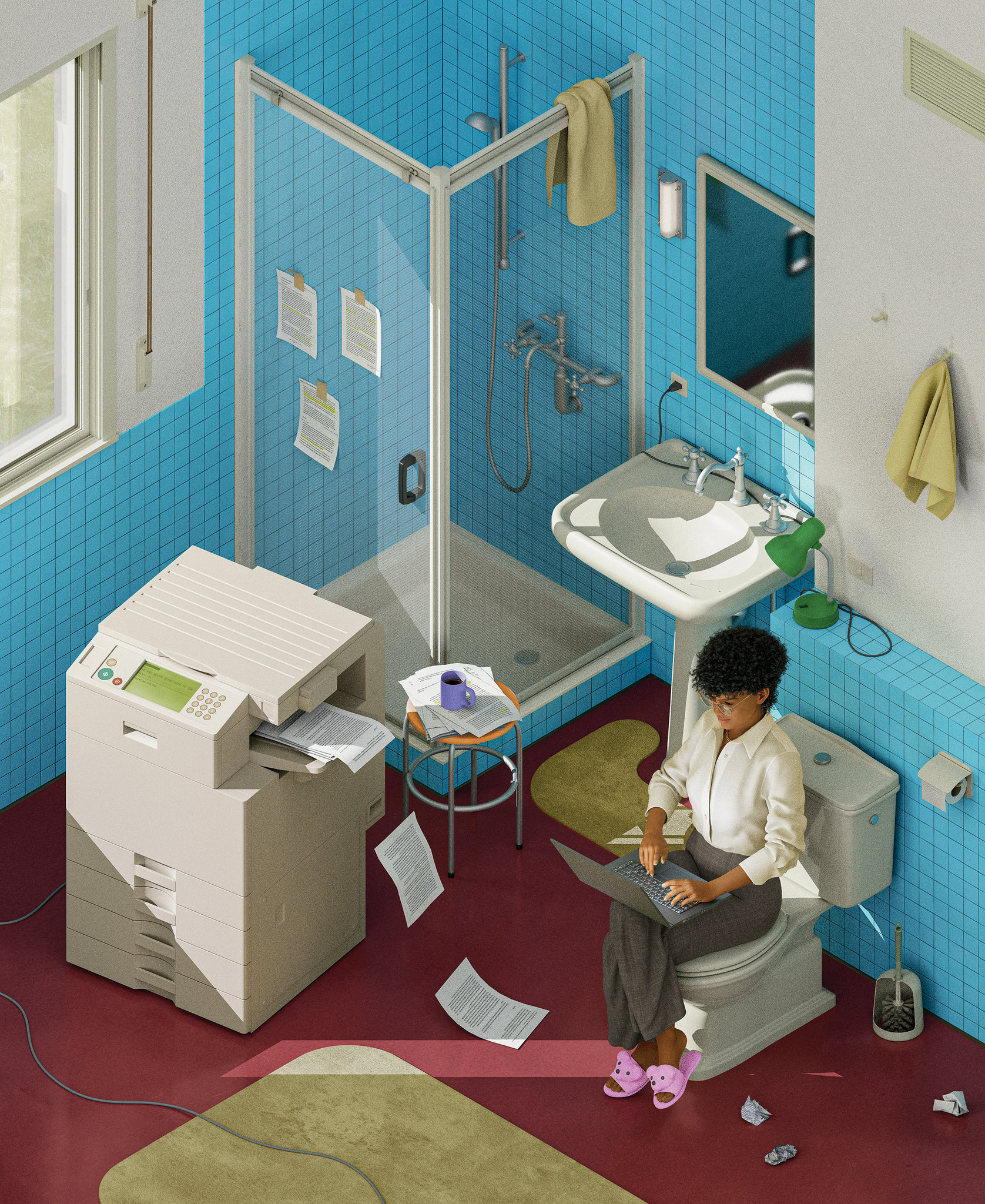 Bathroom - Working Remote - New York Times Josh Harcus Illustration by Max Guther