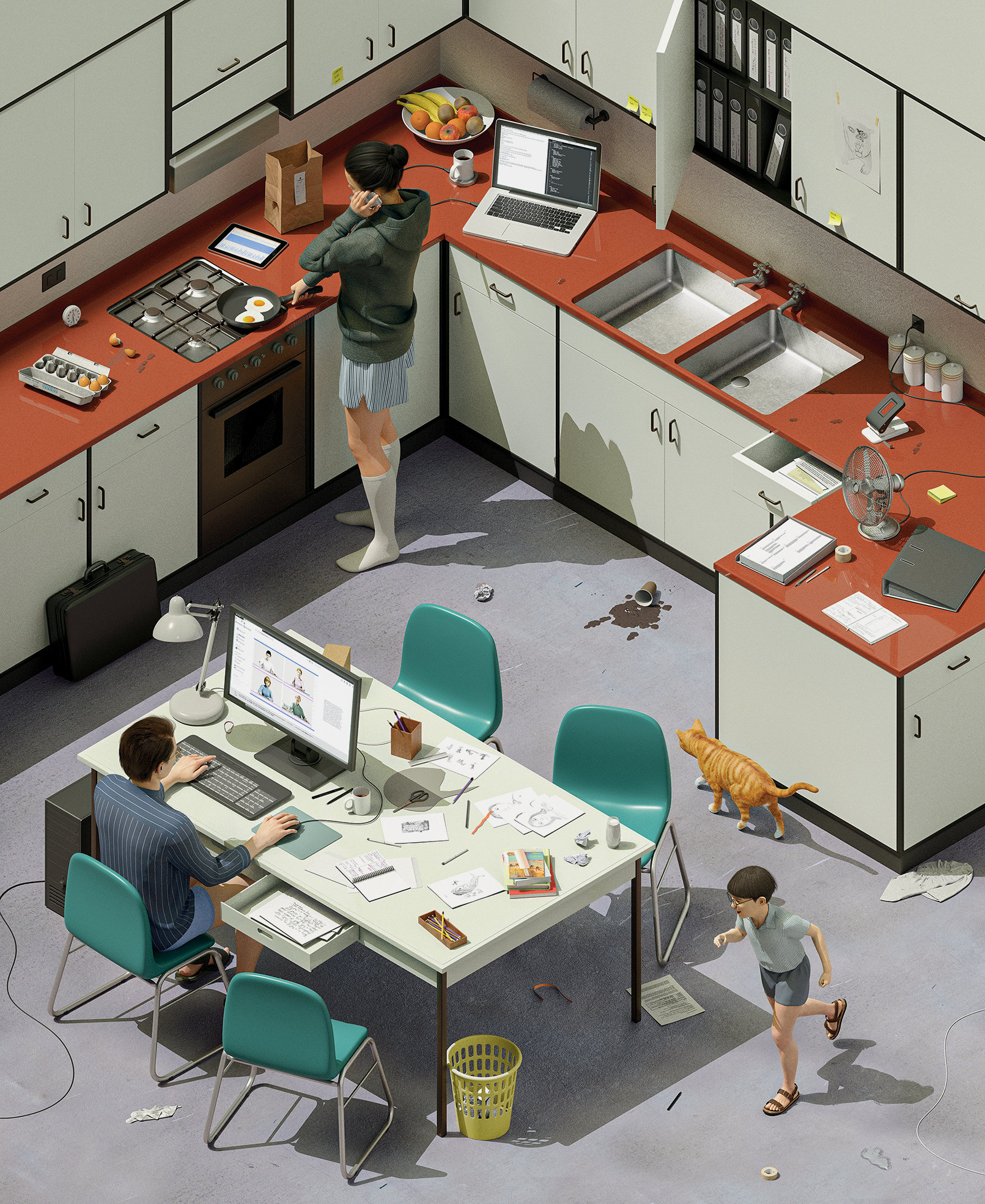 Kitchen - New York Times Josh Harcus - What If Working From Home Goes on … Forever?  Illustration by Max Guther